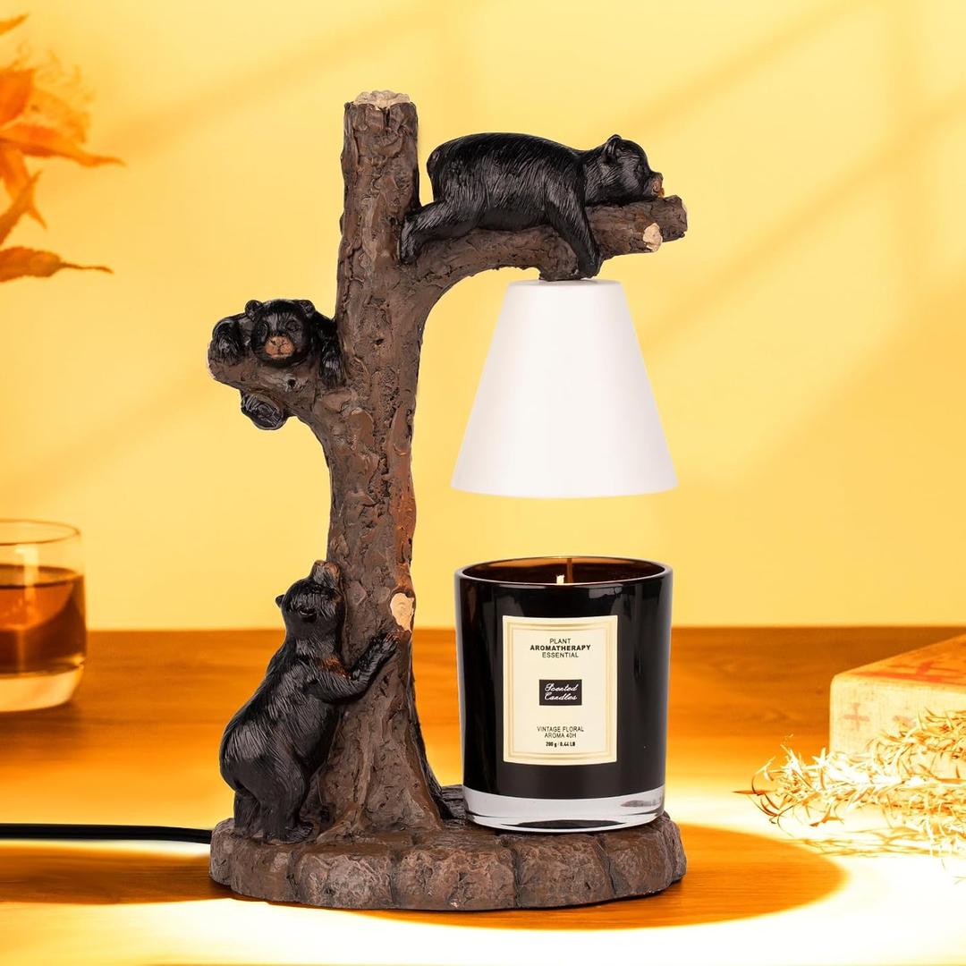 Adorable Bear-Themed Candle Warmer Lamp Handcrafted Design with Timer & Dimmer, Includes 2 Free Bulbs Home Decor & Scented Wax Melting