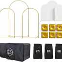 Gravity Goods Metal Arch Backdrop Stand and Cover Set – 3 Gold Frames (7.2ft, 6ft x2) with White Wrinkle-Free Spandex Covers, Water Weights, Bags & Case – Wedding, Birthday, Baby Shower, Party Decor