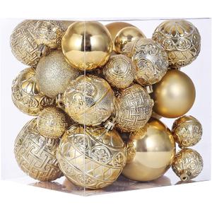 46 Pcs Gold Christmas Ball Ornaments, Shatterproof Christmas Tree Ornaments Set with Velvet Christmas Bows Decor, Vintage Xmas Decorations with Hanging Hooks in 3 Sizes(Small Medium Large)