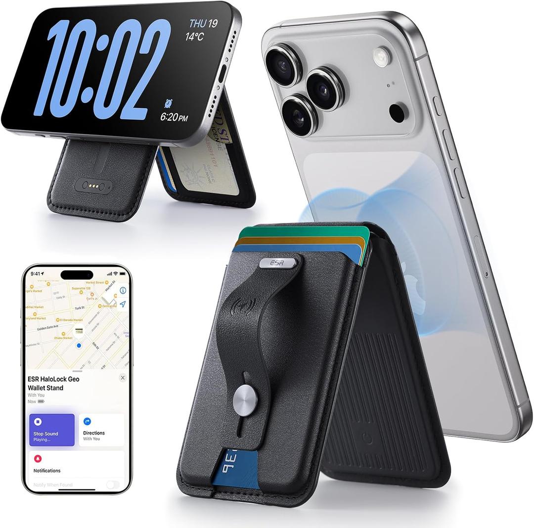 ESR Geo for Magsafe Wallet with Full Find My Functionality,5 Card-Holder, RFID Blocking, Magnetic Wallet for iPhone 17/16/15/14/13/12 Series, with Adjustable Stand, Black