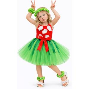 Girls Hawaiian Tutu Dress with Leaf Accessories-Red Green Luau Hula Costume forKids 18M-12 for Birthday or Halloween (11-12 Years)