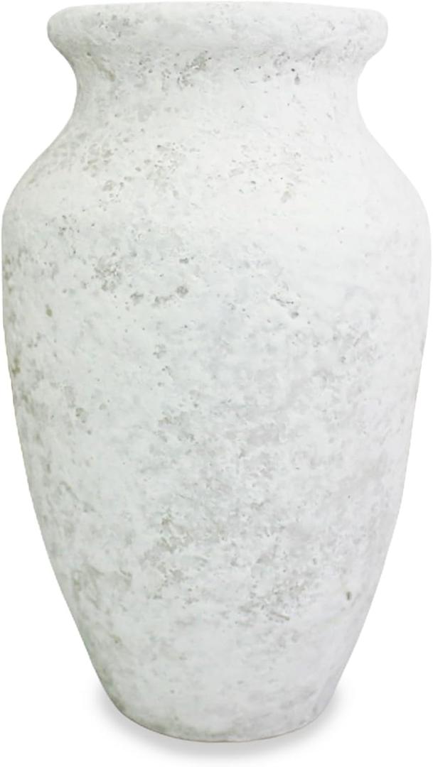Roro Handmade 7.5 Inch Rustic Farmhouse White Textured Ceramic Prunus Vase Classic Decorative Flower Vase for Home, Office, or Shelf Centerpiece