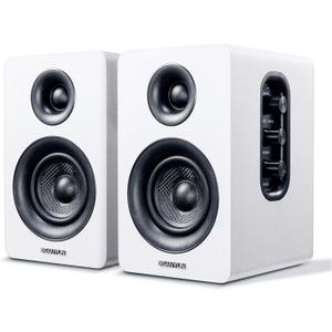 Sanyun SW208 3" Active Bluetooth 5.0 Bookshelf Speakers  60W Carbon Fiber Speaker Unit - Built-in 24bit DAC Dynamic 3D Surround Sound 2.0 Computer PC Monitor Gaming (Pair, White)