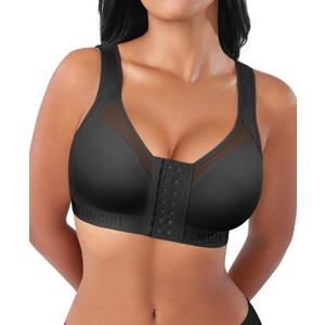 FeelinGirl Front Closure Post Surgery Compression Bra with Adjustable Straps Wireless Breast Augmentation Post Op Bras (XX-Large, Black)
