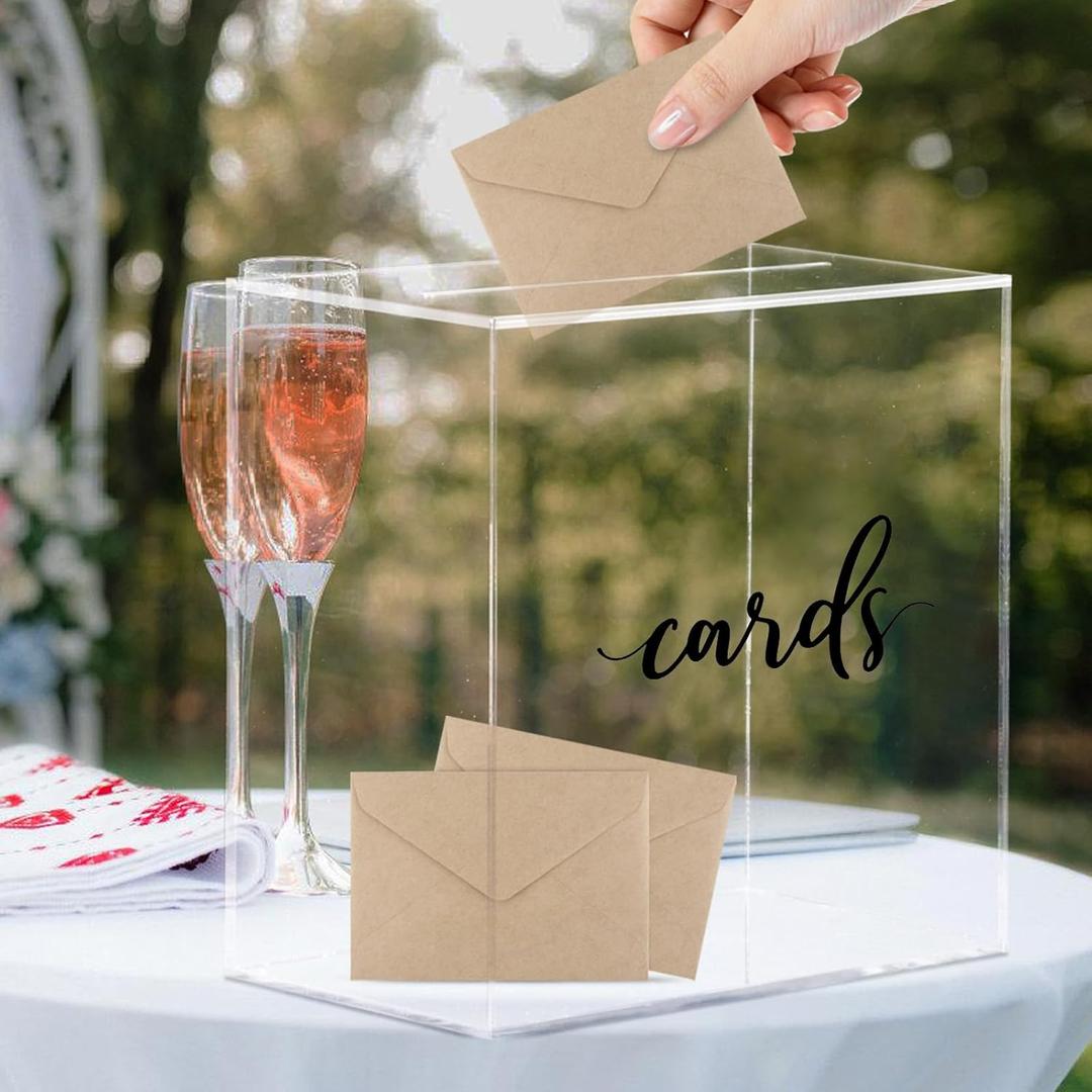 Hooqict Clear Acrylic Wedding Card Box with Slot Large Blank Gift Card Boxes for Reception, Party, Wishing Well, Money Box Holder, Graduation Decorations, Baby Shower