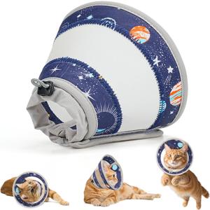 Breathable Air Mesh Cat Cone Collar Soft to Stop Licking, Adjustable, Foldable Lightweight Kitten Cones After Surgery Recovery for Cats & Kittens (Star Blue, S)