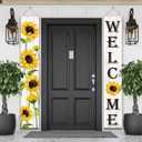 Tatuo Sunflower Welcome Hanging Banners Spring Porch Banners Flags Summer Door Hanging Decorations for Front Door Garden Home Yard Sunflower Party Decorations(White Background)