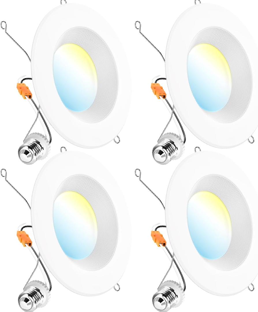 Sunco 4 Pack LED Recessed Lighting 6 Inch, Retrofit Can Lights, 965LM, 13W (75W Equivalent), Selectable CCT 2700K/3000K/3500K/4000K/5000K, Dimmable, Baffle Trim, Damp Rated UL