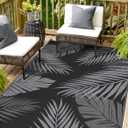 sarben Outdoor Rug 9x12 Waterproof for Patio Clearance, Reversible Indoor Outdoor Plastic Straw Camping Rug Carpet, RV Mat, Large Area Rug for Deck, Backyard, Balcony, Porch, Beach, Black & Grey