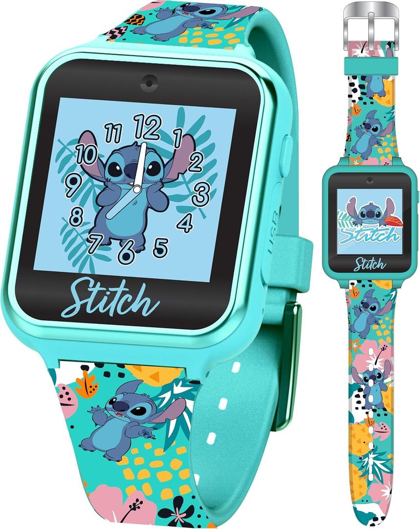 Disney Stitch Kids Smartwatch with Touchscreen, Camera, Games, Timer, Step Counter, Alarm & Calculator Fun Interactive Watch with 10 Faces & Printed Silicone Strap Fits Wrists 5.5" to 8"