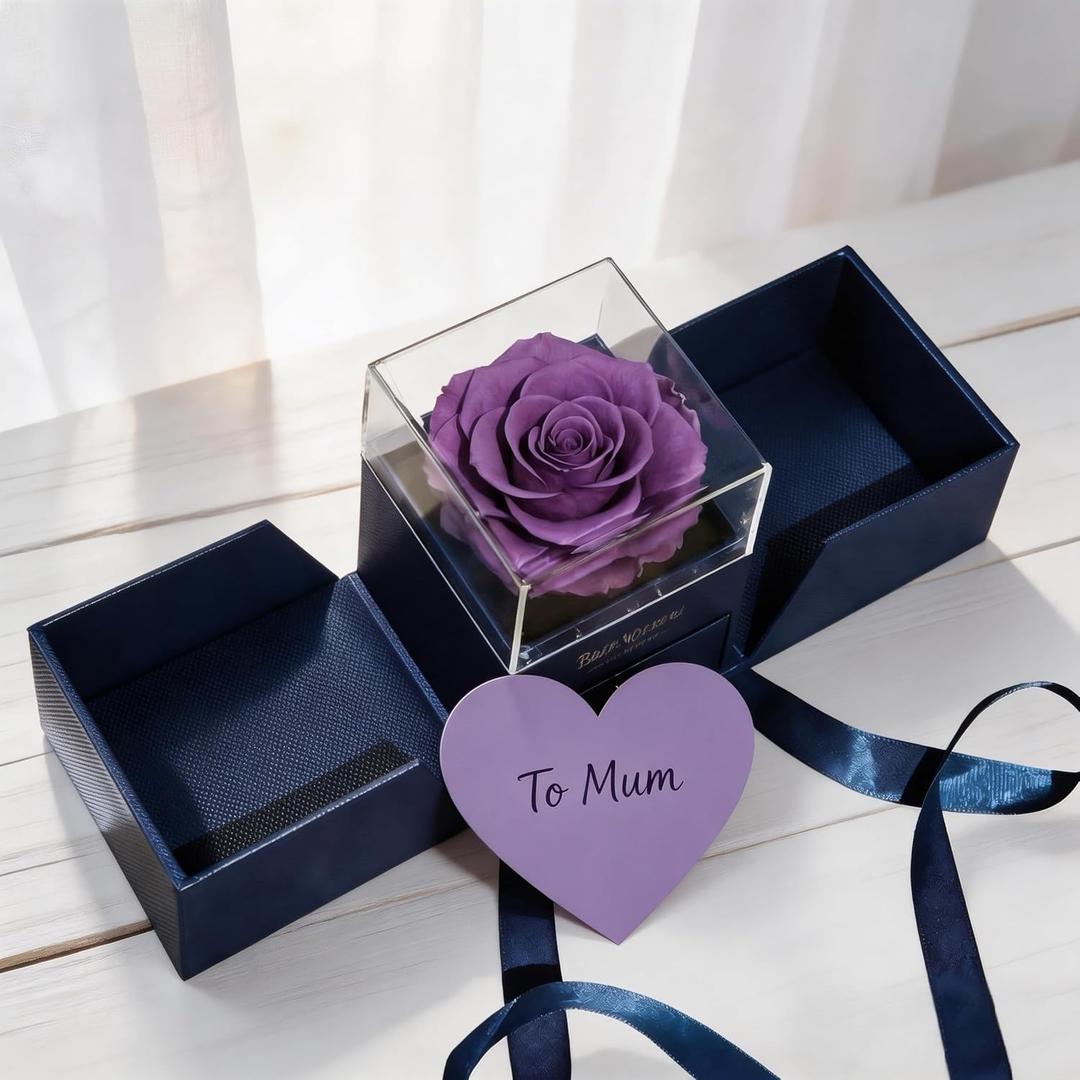 HipTree Preserved Purple Real Rose for Mothers Day Gifts-Eternal Forever Flowers Rose, Birthday Gifts for Women Mom Wife Grandma Daughter Anniversary Christmas Valentines Decor for Her