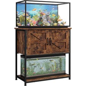 20-29 Gallon Fish Tank Stand with Cabinet 800LBS Capacity Heavy-Duty Farmhouse Brown Aquarium Stand, Sturdy, Water-Resistant, for Reptiles, Turtles, for Living Room, Entryway, Office