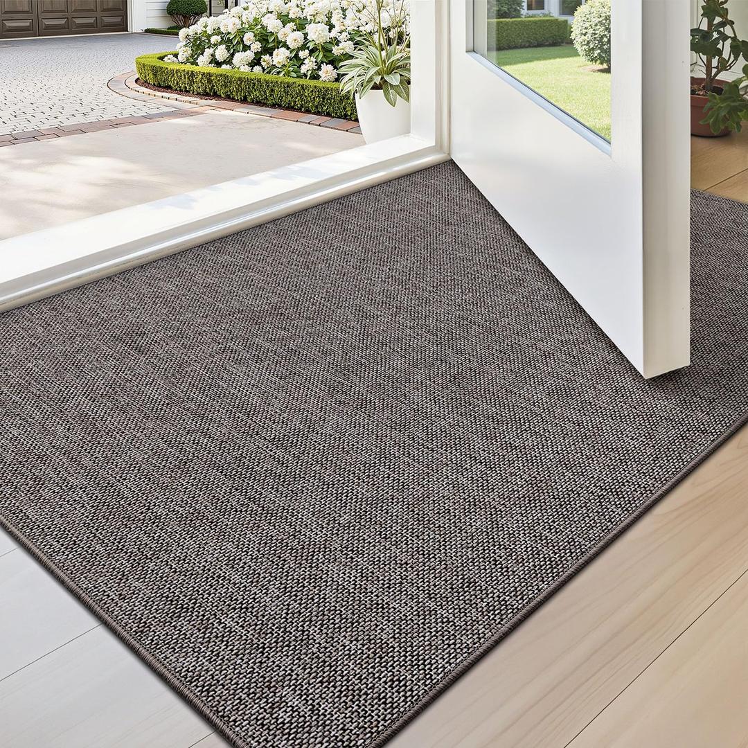LUMI Ultra Thin Door Mat for Entryway, 20"x32" Low Profile Non Slip Rubber Backing Indoor Doormat, Easy Clean Welcome Entrance Mat for Inside House, Patio, Brown