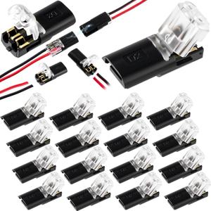 50pcs Quick Clip Fasteners Wire Connector, 2 Pin Plug-in Wire Quick Connectors, Double-Wire Snap on Blocks for Low-Voltage 18-22AWG Cable LED Strips DIY Craft- Black