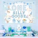 Goose First Birthday Decorations for Boy 5 * 3ft Blue One-Silly-Goose Backdrop Banner Silly Geese Birthday Decorations Farm Animal First Bday Supplies for Duck Bday Funny Geese Bash