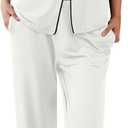 Ekouaer Women Pajamas Set Button Down Sleepwear Short Sleeve Nightwear with Long Pants Soft Pjs Set (White, XXL)