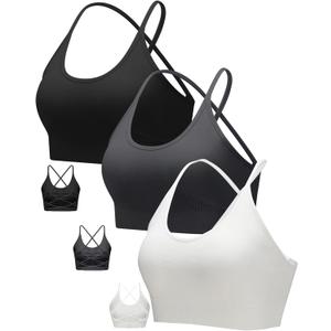 RUNNING GIRL Sports Bras for Women,Sexy Crisscross Back Seamless Supportive Sports Bra Medium Support with Removable Pads (Small, A-Black+Grey+White)