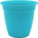 The HC Companies Eclipse Round Planter With Saucer - Outdoor & Indoor Plant Pot with Drainage Holes - Lightweight, UV-Resistant Plastic Pots For Plants, Flowers & Herbs (12" Teal, Pack of 1)