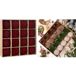 46 Pcs Velvet Christmas Ornaments Set 36 3.15 Inch Flocked Velvet Christmas Balls & 20 Bows