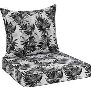 Favoyard Outdoor Seat Cushion 22 x 22 x 3 in Waterproof Pattern Fade Resistant Cover Removable Patio Furniture Cushions Deep Seat & Back Cushion Set with Adjustable Straps for Patio Chair Sofa Couch (White Floral)