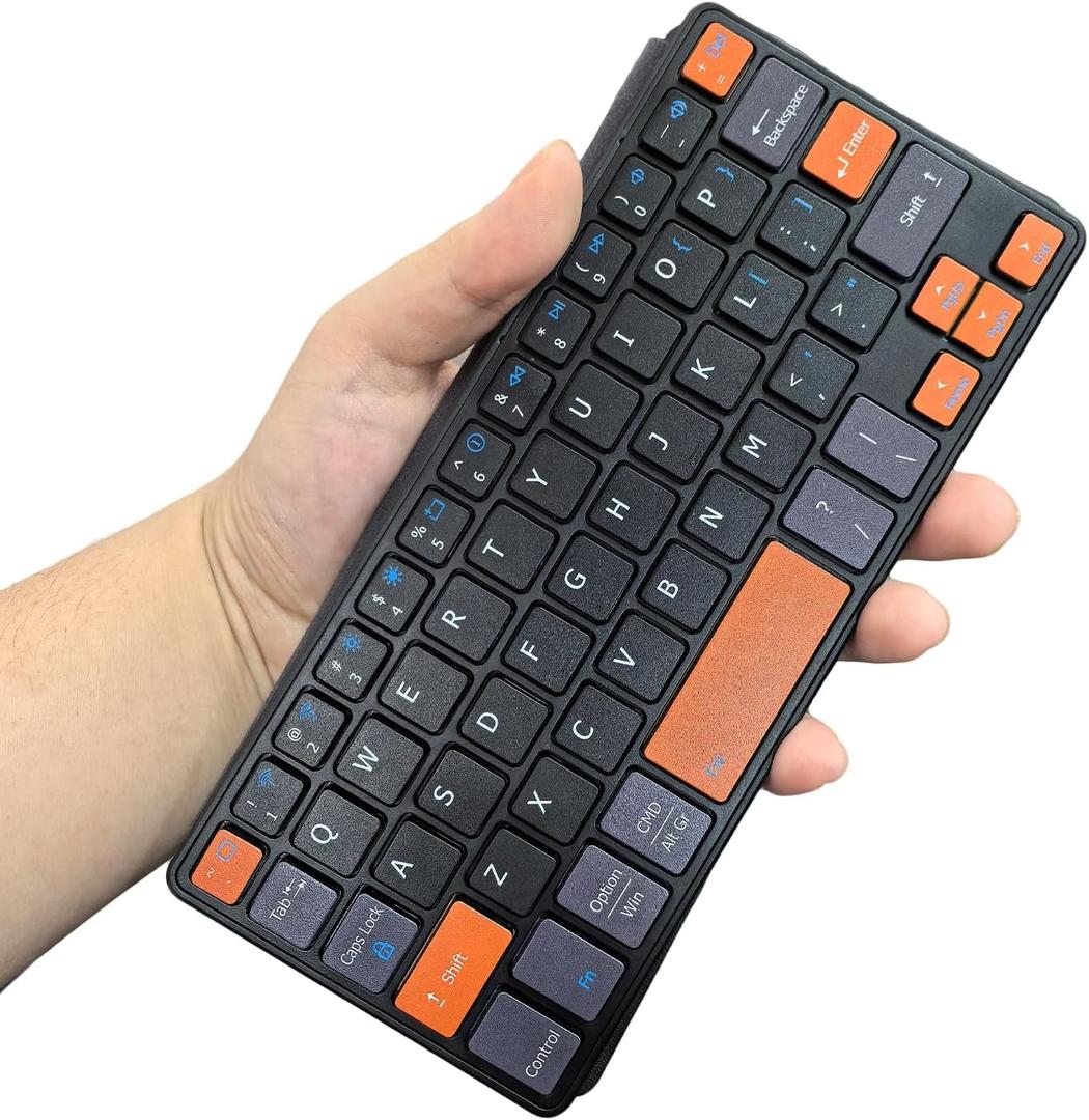 DOGAIN Universal Bluetooth Mini Keyboard, Rechargeable Portable Travel Keyboard with Orange Keys & Adjustable Angle Stand, Compact Wireless Keyboard for iPad/iPhone/Tablet/Laptop & Android/Windows/iOS