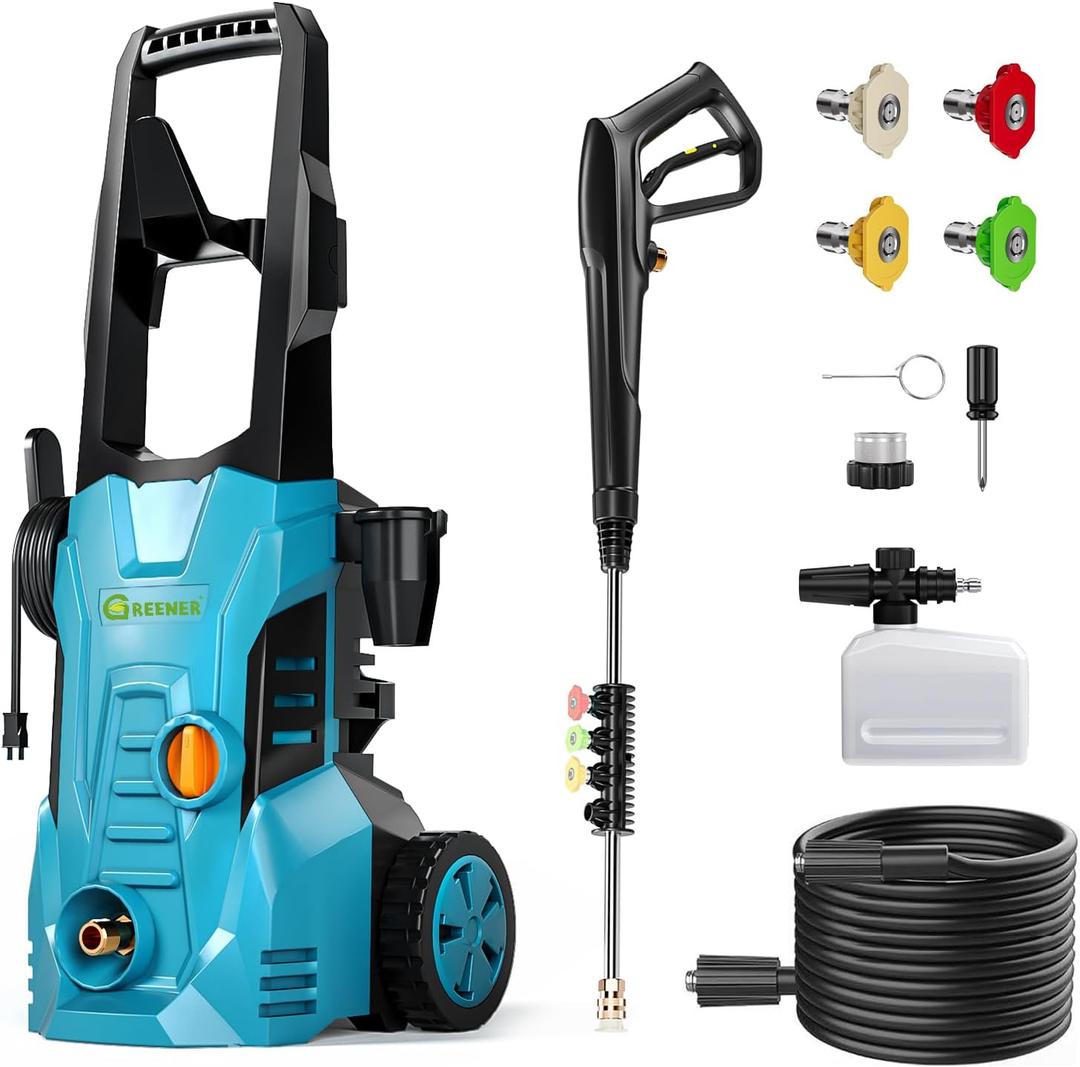 GREENER Electric Pressure Washer 4200 PSI, 4 Quick Nozzles, 2.8GPM, High Pressure Washer with 50ft Outlet Hose, Power Washer Electric Powered with Soap Cannon for Car, House, Patio Cleaning (4200PSI-4 Quick Nozzles)