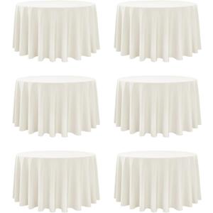 6-Pack Ivory Round Tablecloths, 120 Inches, Stain-Resistant Polyester for 5-6 Ft Round Tables - Washable Table Covers for Weddings, Banquets, Birthday Parties, Events