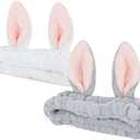 YISSION 2PCS Bunny Ears Spa Headband No Slip Head Band for Face Wash Makeup Skincare Facial Headband Elastic Hair Band Carol Fleece Headbands for Women Girls (White Gray)