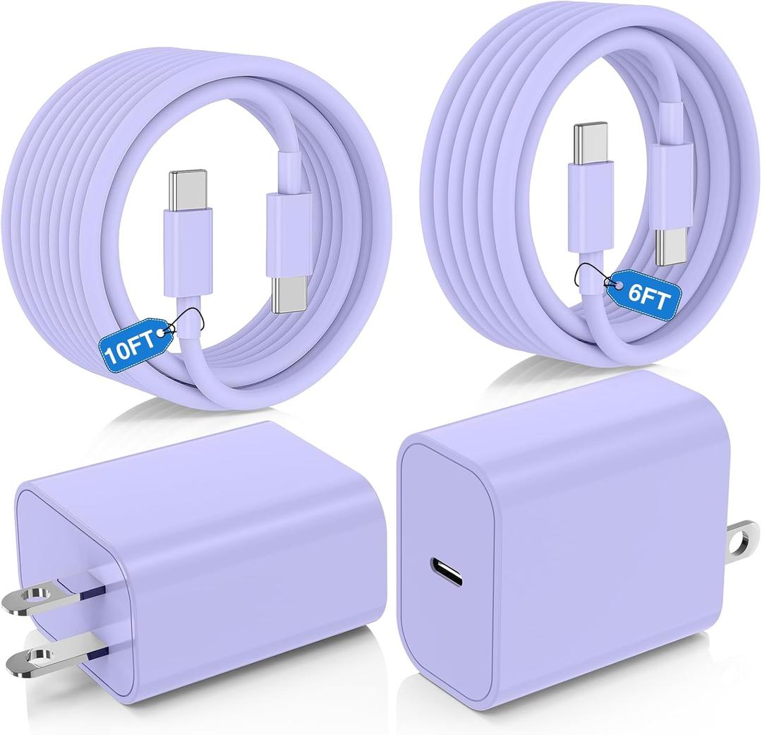 35W Super Fast Charger Type C for Samsung Galaxy S25/S24/S23 Ultra,USB C Android Phone Charger with 6FT/10FT Type C Cords for Galaxy S25/S24/S23+/S22 Plus/S20,iPhone 17/16/15 Pro Max-Purple