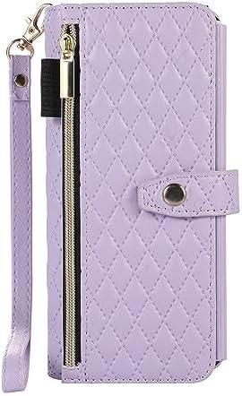 XIMAND for Samsung Galaxy Z Fold 6 Phone Case, Luxury Shockproof PU Leather, Zipper Slot Card Wallet Case, Fashion Crossbody Phone Bag (Purple)