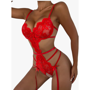 SOLY HUX Lingerie for Women Lace Cutout Scalloped Trim Bodysuit Teddy Lingerie Babydoll, Size: 2