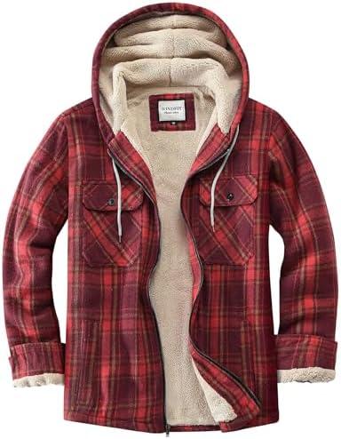 *WINDFIT Women's Full Zip Fleece Flannel Jacket Plaid Sherpa Lined Jacket for Women, Size XL, Red