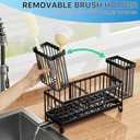 Cisily Sponge Holder for Kitchen Sink, Sink Caddy Organizer with High Brush Holder, Kitchen Countertop Organizers and Storage Essentials, Rustproof 304 Stainless Steel (Black, 9.25)