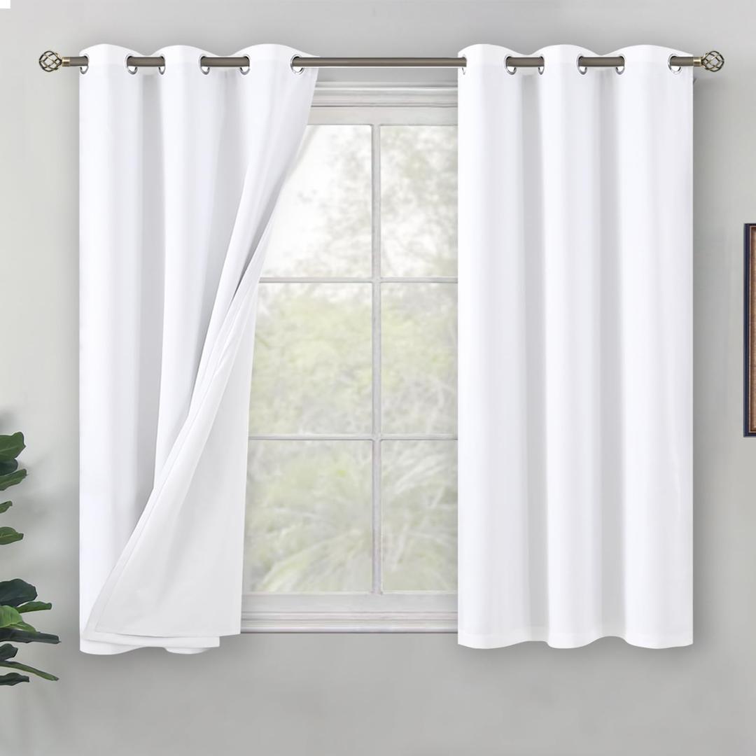 BGment Short Blackout Curtains for Bedroom 54 Inch Length, Thermal Insulated Soundproof Room Darkening Curtains for Small Window, Each Drape 42 Inch Wide, White, 2 Panels (42"W x 54"L (Pack of 2))