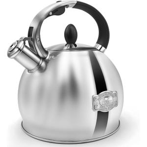 Whistling Tea Kettle for Stovetop, (2.64 Quart-Mirror Food Grade Stainless Steel Teapot of 5-layer base (Silver)