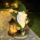 Teaeeno Gnome Garden Decor Statue Solar Gnomes Decorations for Yard with Lantern Light Outdoor Decorations for Patio Mom Gift
