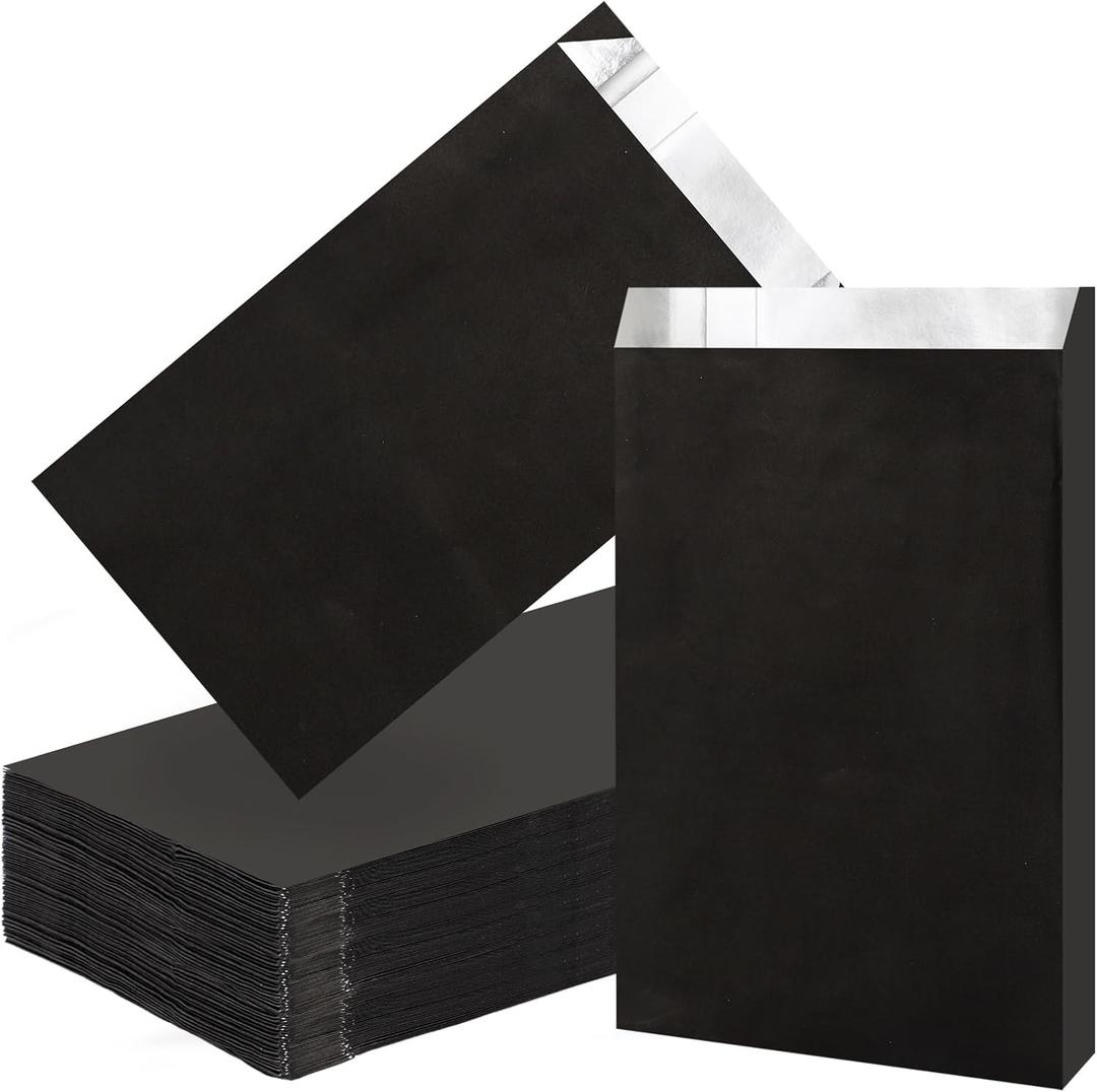 EUSOAR Aluminum Foil Bags for Hot Food, 100pcs 4.7"x8.6"x1.6" Black Grease Bag Disposable, Hamburger Wrappers Foil for Hot Food, Bakery Cookies, Treats, Snack, BBQ Take-out