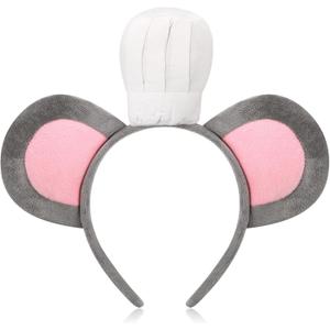 Mouse Headband with Chef Hat Mouse Cartoon Costume Headband for Halloween Cosplay Costume Party Decoration (Gray)