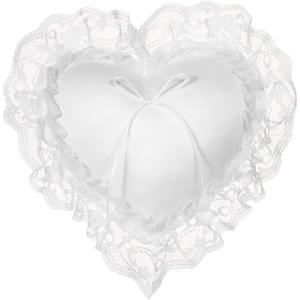 Heart Shaped Wedding Ring Pillow, White Elegant Ring Bearer Pillow with Lace Satin Decoration for Bridal Ceremony Party Accessories 7x7 in