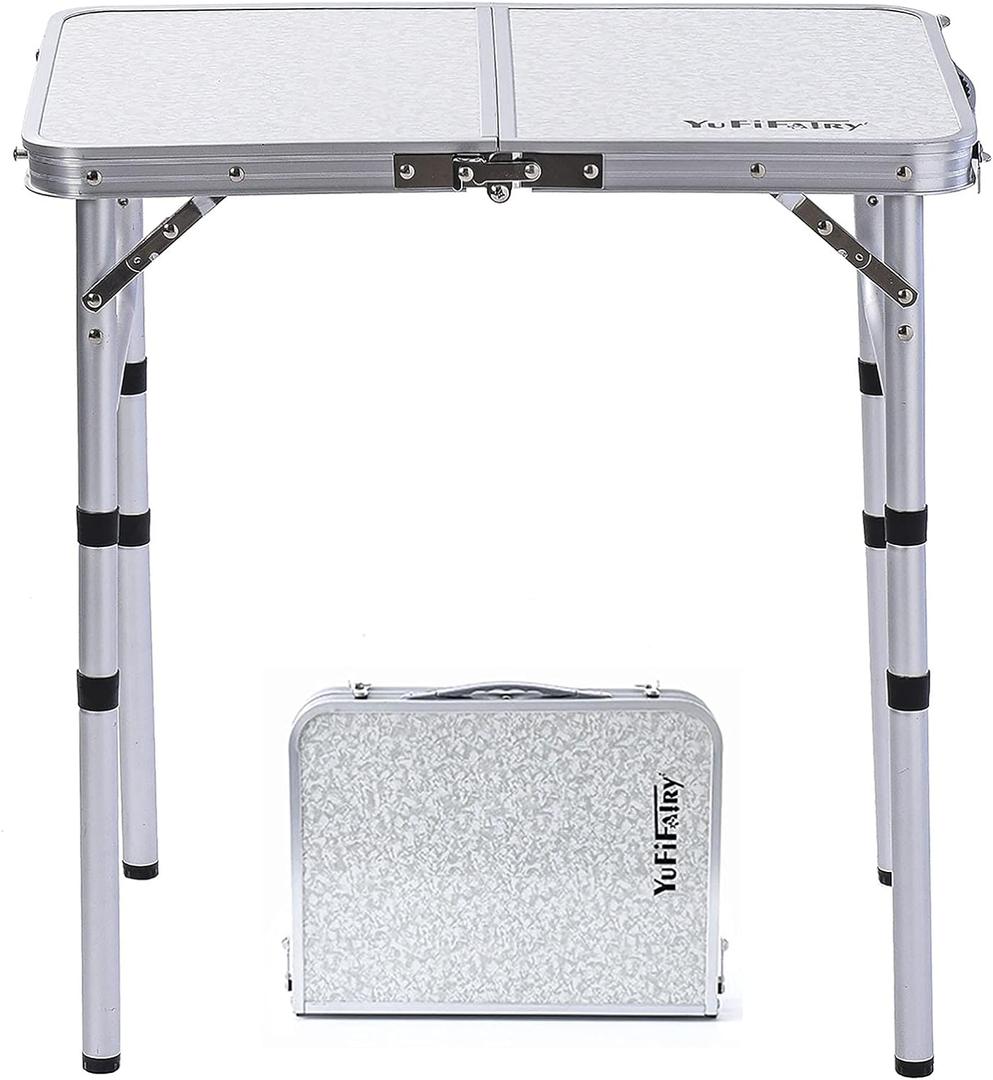 YUFIFAIRY Small Folding Table Portable, 24''L x16''W Foldable Camp Table with 3 Adjustable Height, Indoor Outdoor Lightweight Aluminum for Outdoor Cooking Picnic, (3 Heights)