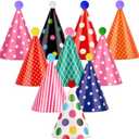 Hooqict 10 PCS Colorful Mini Party Hats for Stuffed Animals Cute Tiny Birthday Party Paper Cone Hats with Pom Poms for Kids Baby Boys Girls Pets Birthday Decorations Supplies