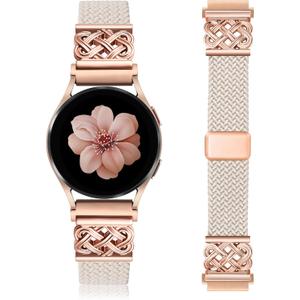 Braided Magnetic Band Compatible with Samsung Galaxy Watch 8 7 6 5 4 FE 40mm 44mm/8 6 Classic/5 Pro/4 Classic/3 41mm/Active 2 Women Men, 20mm Celtic Stretchy Elastic Dressy Nylon Strap, No for Ultra (Starlight/Rose Gold)