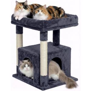 Cat Tree for Large Cat, 19 * 15.8in Large Perch Bed for Adult Cats, 23.6in Cat Tower with Scrathing Post, Cat Condo with 2-Door for Indoor Cats, Dark Gray