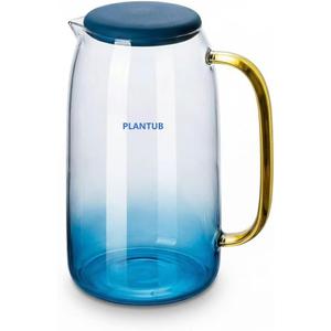 1.5L Borosilicate Glass Water Pitcher, Food-Grade PP Lid, Shatterproof Leak-Proof, Wide Mouth, Nordic Gradient Blue, Fridge Safe (EXP 04/02/28)