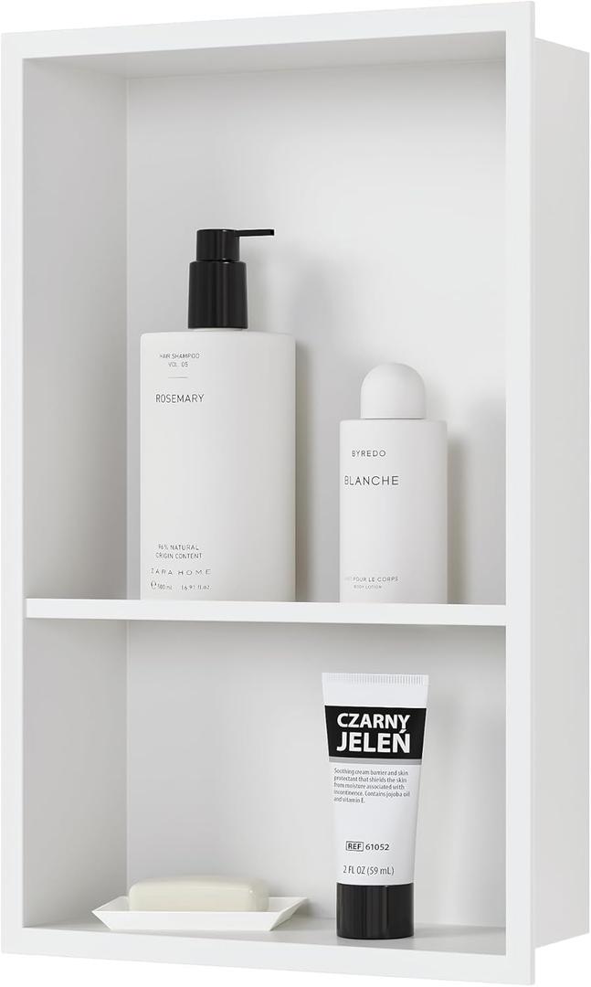 Stainless Steel Shower Niche 18" X 12", No Tile Needed Wall Niche Double Shelves, Recessed Shower Shelf for Bathroom Storage, Matte White