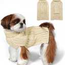 kyeese Dog Sweaters for Small Dogs with Golden Thread Turtleneck Dog Cable Knit (Beige)