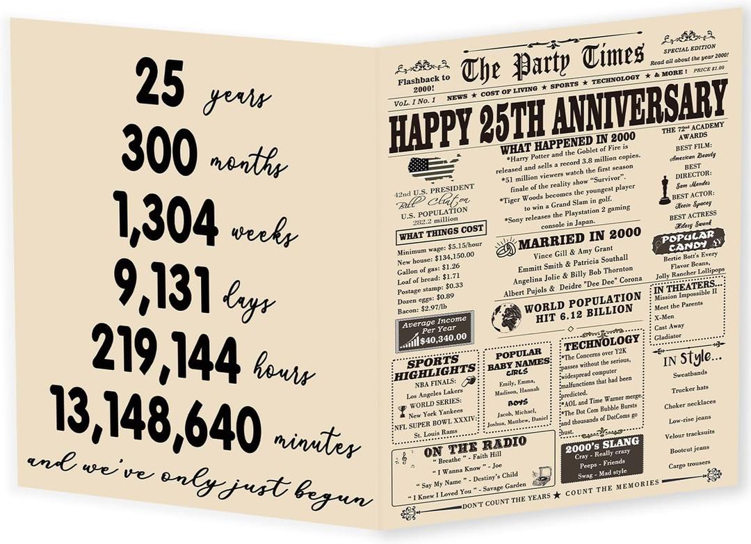 3 x YiKaLus Large 25th Anniversary Card for Couples, Retro 25 Years Wedding Aday Gift Ideas for Him Her, Unique Silver Aday Gifts for Husband Wife (YK-378)