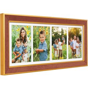 Suede 8x21 Picture Frame Display 4 Opening 5x7 Picture Frames Collage Wall Decor with Mat,Multi Photo Frame for Plexiglass,Wall Decor,1Pack,Brown