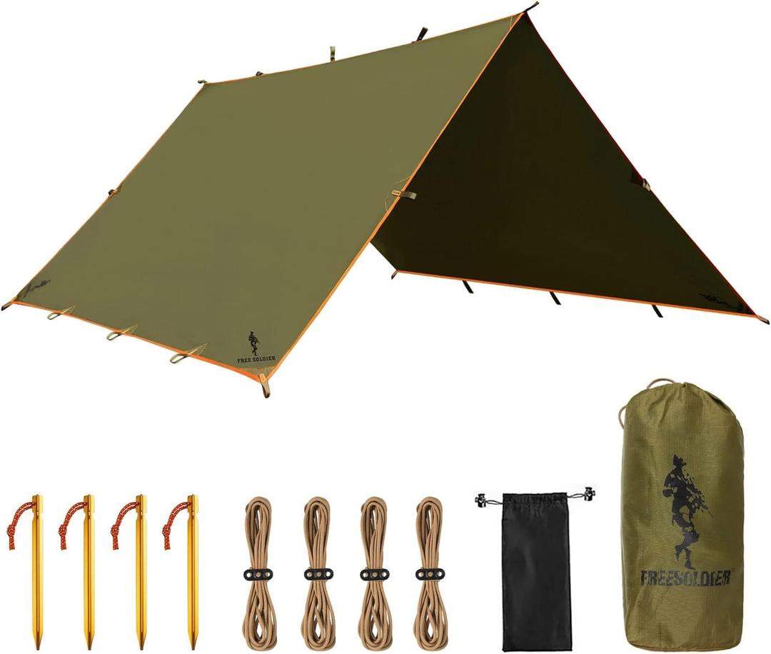 FREE SOLDIER Camping Tarp Waterproof Portable Multifunctional Outdoor Camping Traveling Awning Backpacking Shelter Rain Tarp (Brown 1313ft)