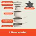 bella 9 Piece Ceramic Nonstick Cookware Set, Fits-anywhere Kitchenware w EverGood Coating, Dishwasher & Oven Safe, All Stovetops Compatible, Stackable Design, Cool Touch Handles, Oatmilk